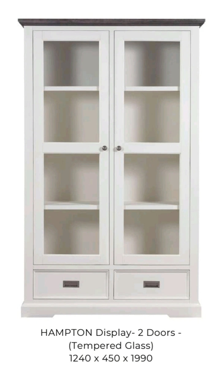 Charcoal/ white Hamptons 2 Door Display Cabinet – Jimboomba Bedding and ...